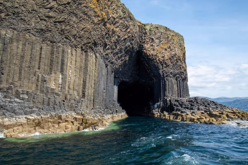 Fingal's cave with its rock basalt columns on the uninhabited island of Staffa, West coast of Scotland