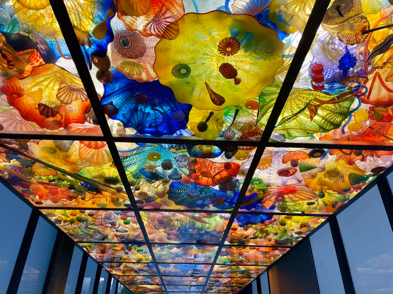Tacoma, WA. - Aug. 19, 2023: Close up of Chihuly glass art at the Museum of Glass.