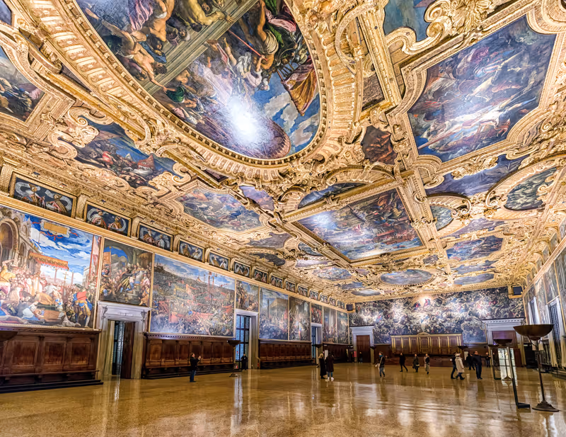 VENICE, ITALY - FEBRUARY 11: Grand council chamber at Doge's palace on February 11, 2018 in Venice