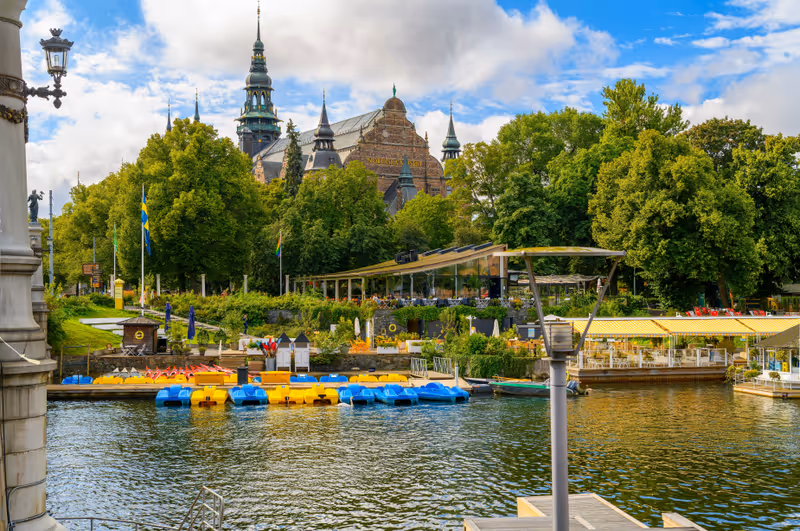 Stockholm, Sweden - September 5 2023: Exterior view of the Nordiska Museet, or Nordic Museum, located on Djurgården, an island in central Stockholm, Sweden