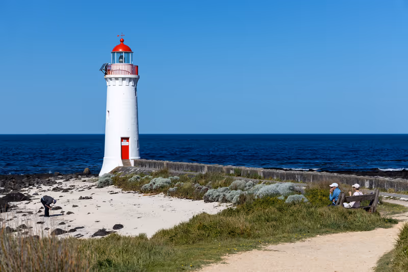 The Griffiths Island Lighthouse in Port Fairy Victoria Australia on October 2nd 2023