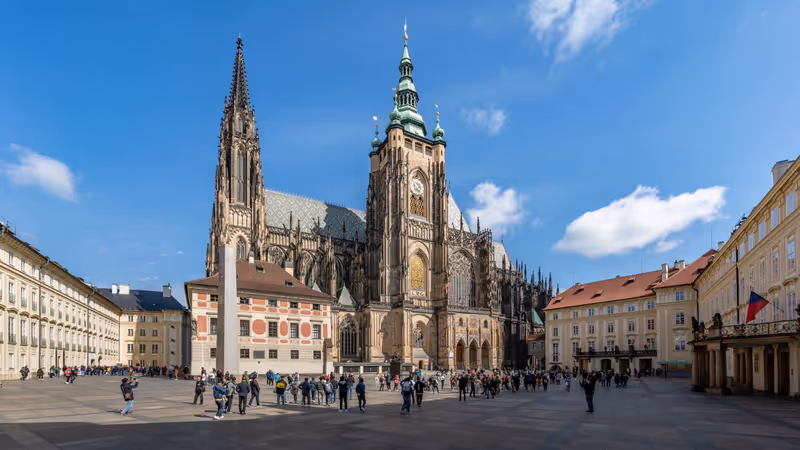 Prague Castle at sunset - Prague, Czech Republic. Prague, the Castle and St. Vitus Cathedral.