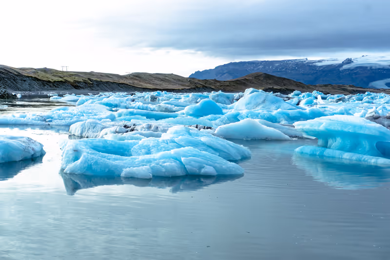 Jökulsárlón Glacier Lagoon Landscape with blue ice in Iceland