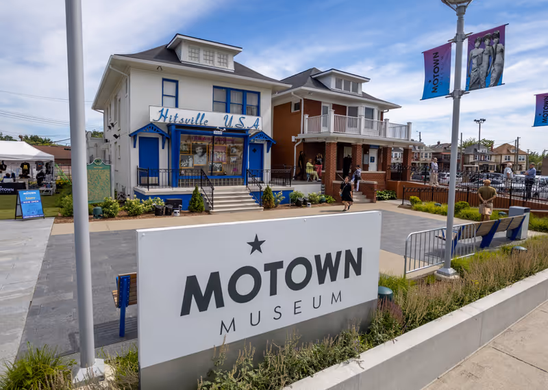 Motown Museum, Detroit; USA; June 15; 2024: The iconic Motown Museum in Detroit; with its distinctive sign in the foreground; inviting visitors to explore the birthplace of the Motown sound.