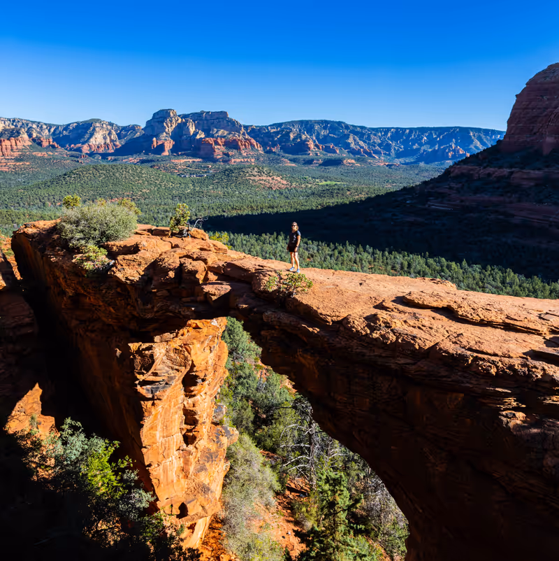 Female Hiker on Devils Bridge and The Secret Mountain Wilderness, Coconino National Forest, Sedona, Arizona, USA