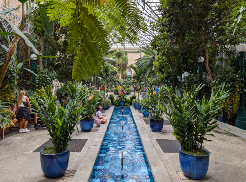 Washington, DC - July 30, 2024: Fountain in the Garden Court at United States Botanic Garden