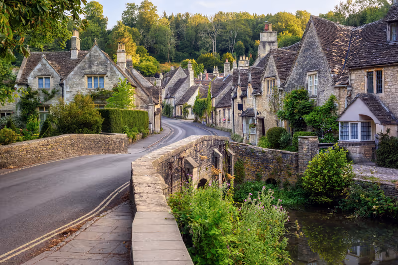Traditional stone houses in Castle Combe village, one of the most picturesque villages in Cotswolds, England, United Kingdom