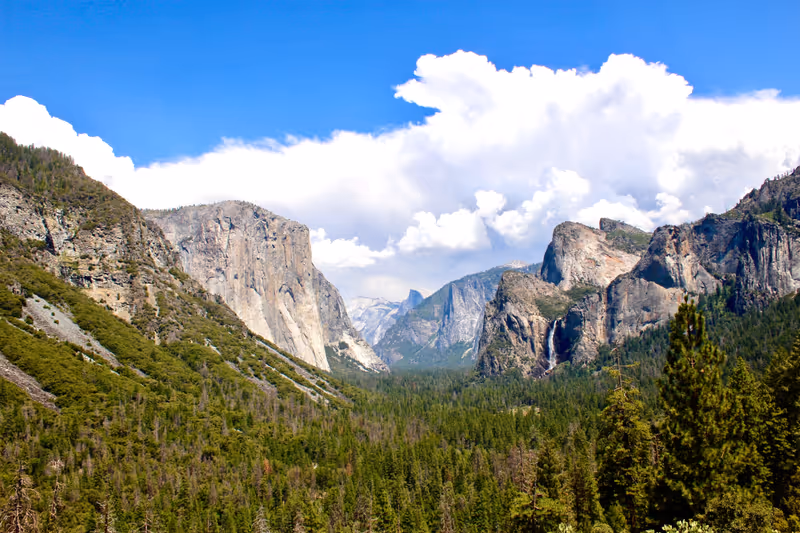 Yosemite National Park California USA July 26 2019: scenic view of Yosemite Valley from Tunnel View in the Yosemite National Park, Sierra Nevada mountains
