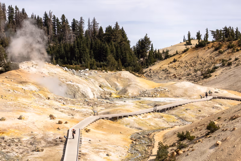 View of Bumpass Hell geothermal area in Lassen Volcanic National Park, CA, USA.