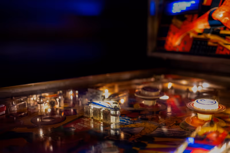 Rochester, New York, USA - 12.6.2024: Selective focus on a pinball machine exabit at The Strong National Museum of Play