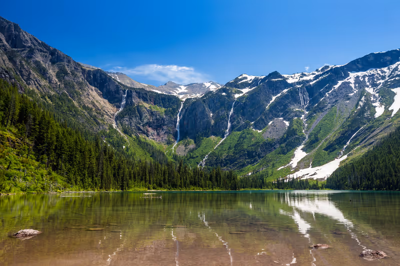 Scenic mountain views, Avalanche Lake, Glacier National Park Montana USA
