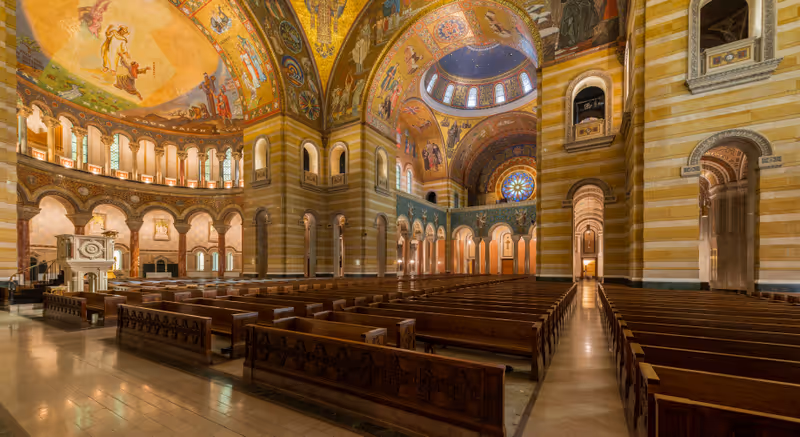ST. LOUIS, MISSOURI - MAY 27: Corridor in the Cathedral Basilica of Saint Louis on Lindell Boulevard on May 27, 2015 in St. Louis, Missouri