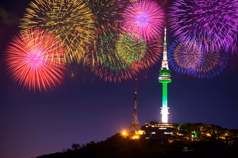 Seoul tower and firework festival in korea.