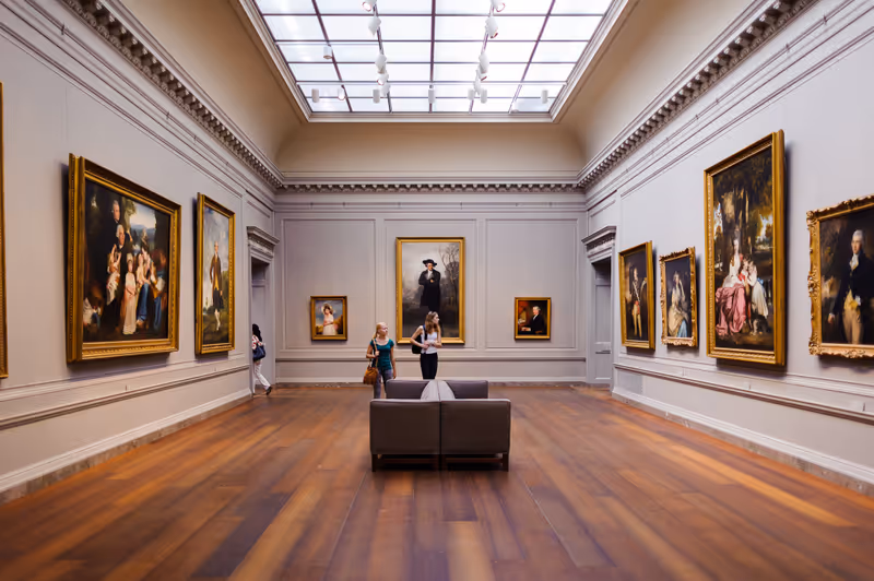 WASHINGTON, USA - SEP 24, 2015: Interior of the National Gallery of Art, a national art museum in Washington, D.C., National Mall, between 3rd and 9th Streets, at Constitution Avenue NW.