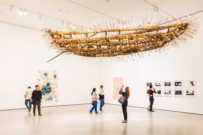 NEW YORK, USA - OCT 8, 2015: Interior of the Museum of Modern Art (MoMA), an art museum, Midtown Manhattan, New York. It was established on November 7, 1929