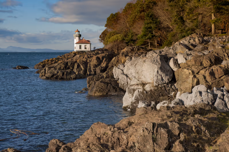 Line Kiln Lighthouse. Located on San Juan Island, in Washington state, It guides ships through the Haro Straits and is part of Lime Kiln Point State Park. It overlooks Dead Mans Bay.