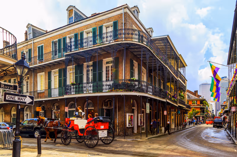 NEW ORLEANS, LOUISIANA USA - JAN 22 2016: Historic building in the French Quarter in New Orleans, USA. Tourism provides a large source of revenue after the 2005 devastation of Hurricane Katrina.