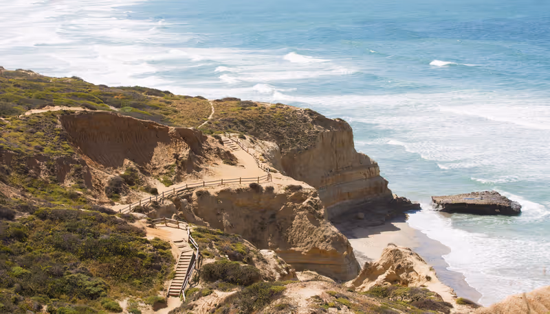 view of beautiful cliffs at the coast of southern california, torrey pines state natural reserve