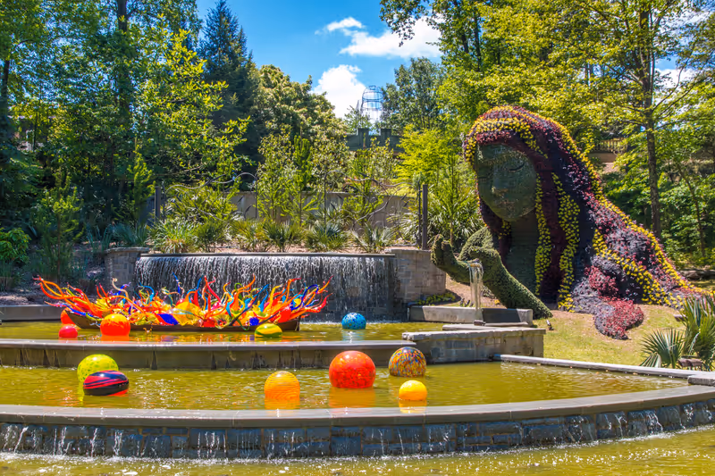 ATLANTA, GA, USA - APRIL, 23 2016: Exhibition of glass artist Chihuly takes place in the Atlanta Botanical Garden in Atlanta, Georgia in 2016.