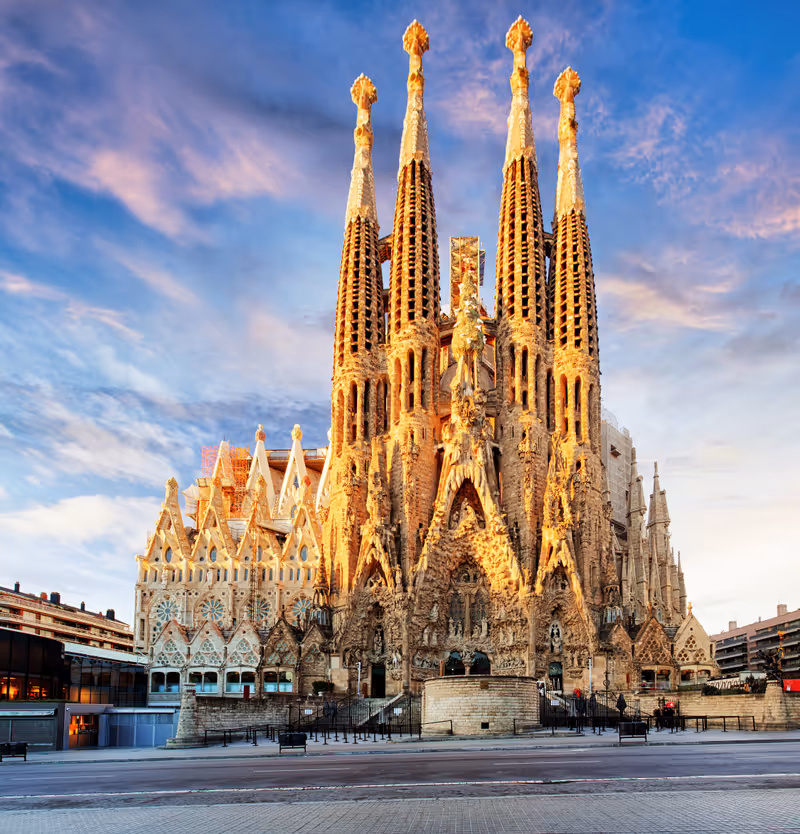 BARCELONA, SPAIN - FEB 10: View of the Sagrada Familia, a large Roman Catholic church in Barcelona, Spain, designed by Catalan architect Antoni Gaudi, on February 10, 2016. Barcelona