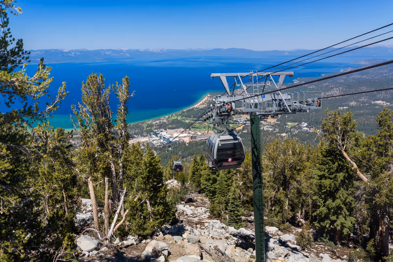 SOUTH LAKE TAHOE, CALIFORNIA - AUGUST 25, 2016 Heavenly Gondola Ride over Tahoe lake in summer
