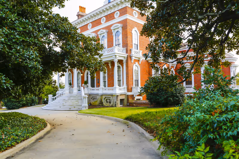 MACON, GEORGIA - OCT 29, 2013: Johnston-Felton-Hay House is a National Historic Landmark , built from 1855 to in 1859. Italian Renaissance Revival style, four levels, crowned by a cupola.