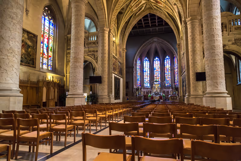 LUXEMBOURG, LUXEMBOURG - JUNE 14, 2016: Interior of Notre-dame cathedral in Luxembourg a beautiful summer day, Luxembourg on