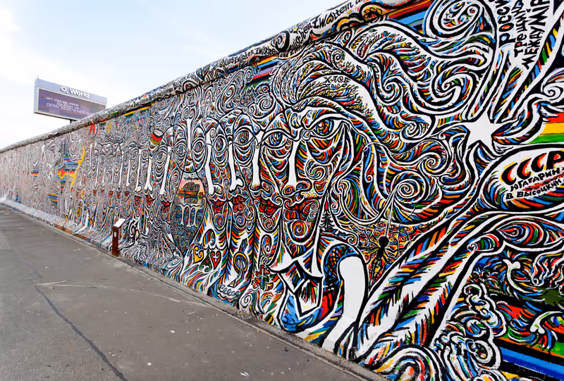 BERLIN - MAY 29: The East Side Gallery - the largest outdoor art gallery in the world on a segment of the Berlin Wall May 29, 2010 in Berlin.