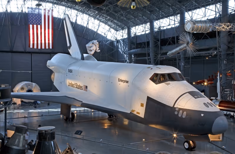 CHANTILLY, VIRGINIA - AUGUST 15: Nasa's Space Shuttle Enterprise at the National Air and Space Museum's Steven F. Udvar-Hazy Center. Photographed August 15, 2007 in Chantilly, Virginia.