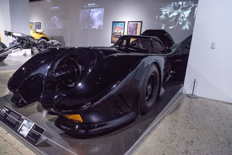 Los Angeles, CA, USA - March 4, 2017: Black 1989 Batmobile driven in the Batman movie at the Petersen Automotive Museum in Los Angeles, California, United States. Editorial only.