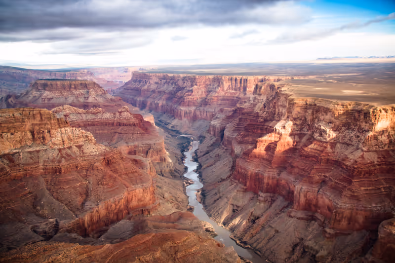 View over the south and north rim part in grand canyon from the helicopter, USA