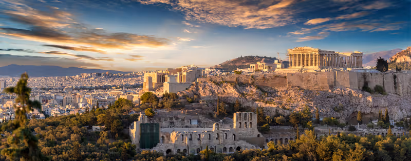 The Acropolis of Athens, Greece, with the Parthenon Temple during sunset