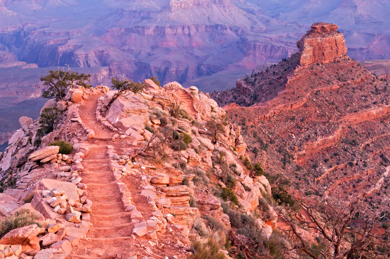 South Kaibab Trail and O'Neill Butte at sunrise.