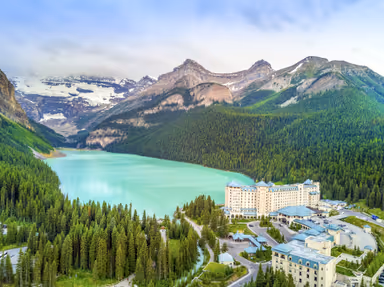 Turquoise Louise Lake in Rockies Mountains, Banff National Park, Alberta, Canada