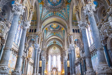 Lyon,  France - December 9, 2016: The nave of the Notre Dame de Fourviere basilica