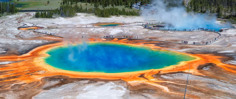 Panoramic view on Grand Prismatic Spring in Yellowstone National Park.