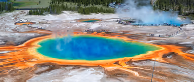 Panoramic view on Grand Prismatic Spring in Yellowstone National Park.