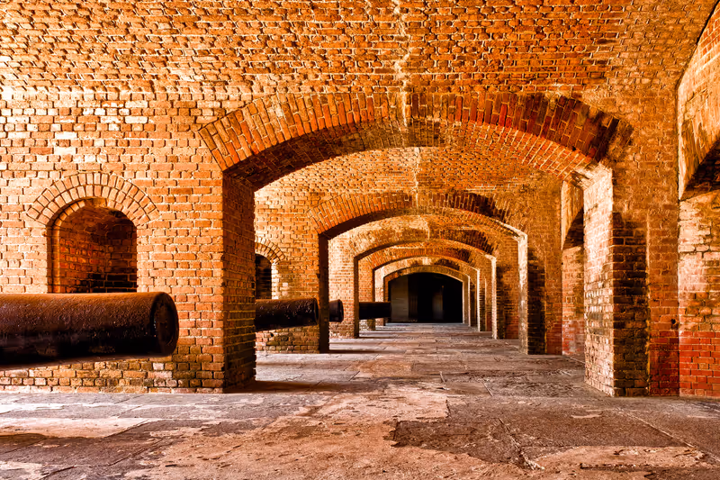 Rows of cannons in Fort Zachary Taylor in Key West, Florida